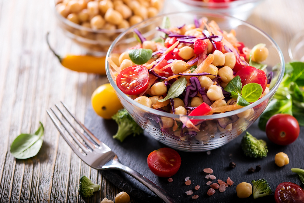 A healthy veggie and chickpea salad from The Kitchen at our Kansas City wellness center